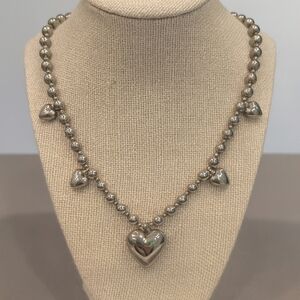 ✨ Vintage Sterling Silver Puffy Heart Necklace – 36.26g – Mid-Century Estate ✨